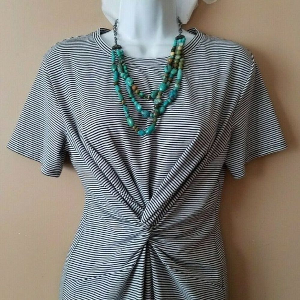 Theory Knotted Striped Pima Cotton Dress - Picture 2 of 6